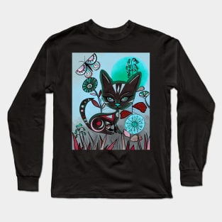 Mid century black cat art Long Sleeve T-Shirt